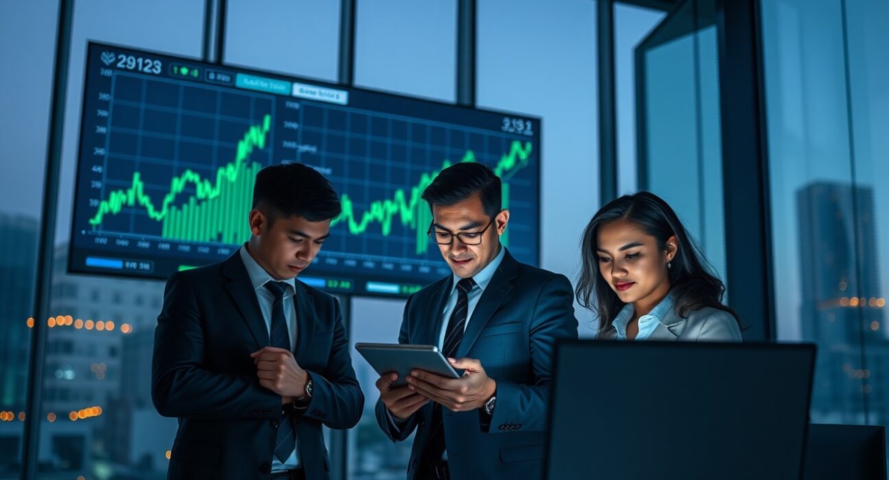 Analysis of digital asset fund inflows on a trading floor display