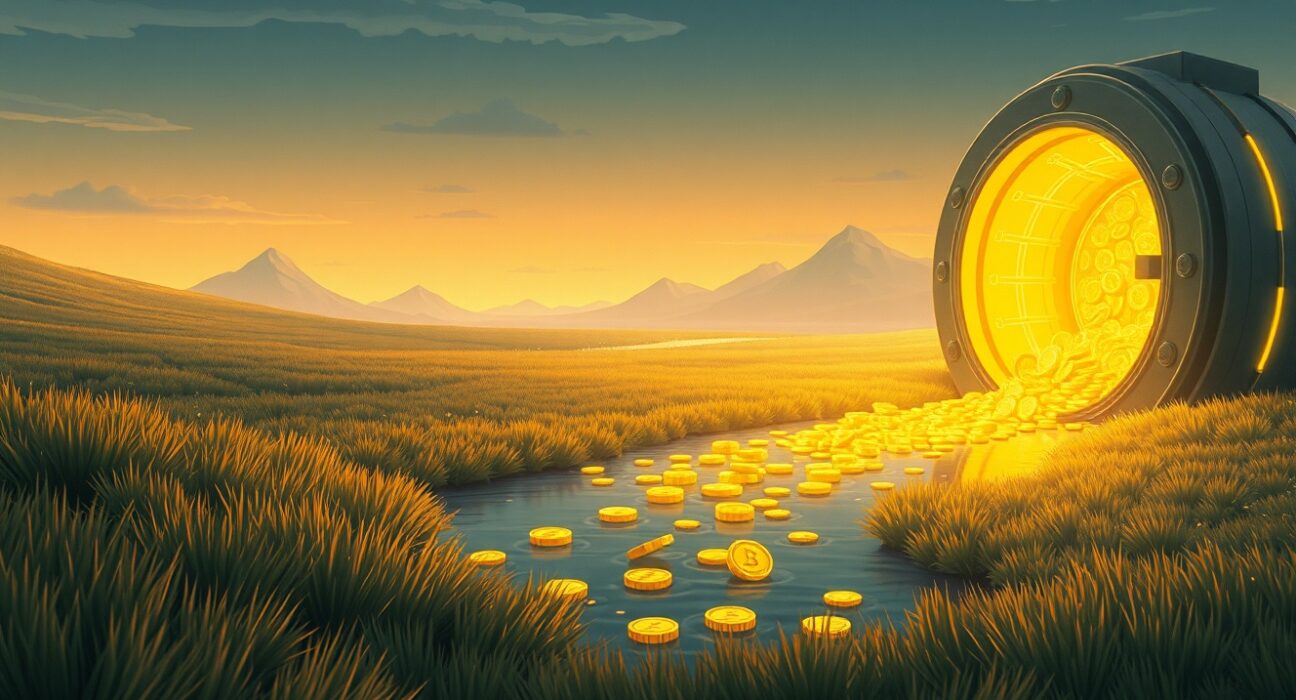 Conceptual illustration of capital flowing out of digital asset funds and cryptocurrency investments.