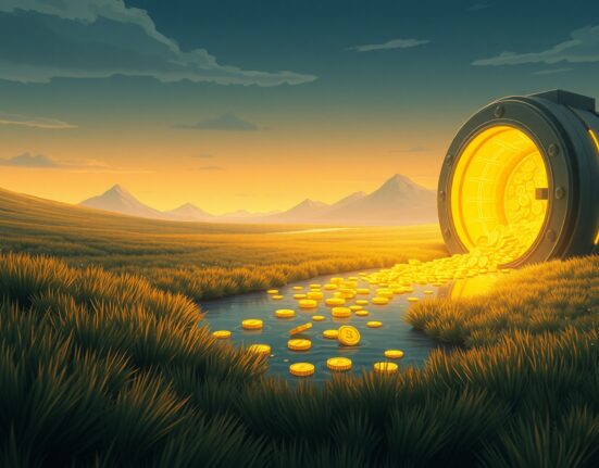 Conceptual illustration of capital flowing out of digital asset funds and cryptocurrency investments.