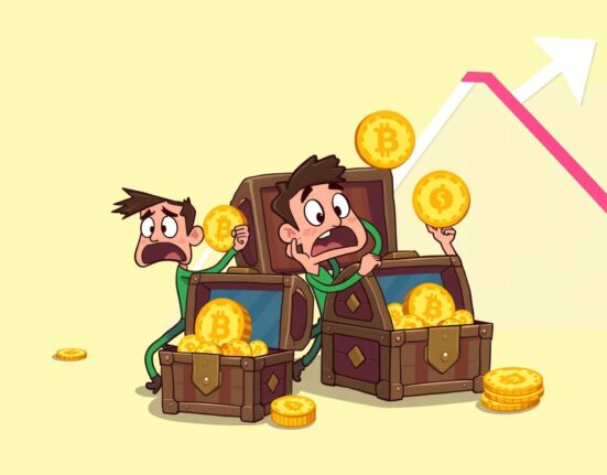Digital asset funds experiencing massive investor withdrawals in cartoon illustration