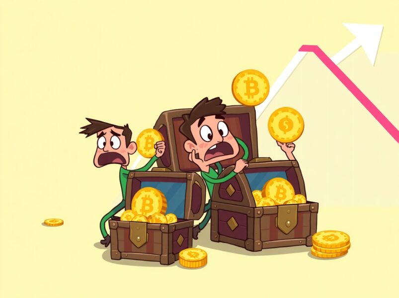 Digital asset funds experiencing massive investor withdrawals in cartoon illustration