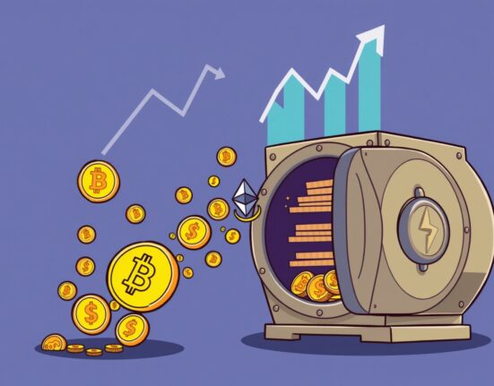 Cartoon showing a massive influx of money into digital asset funds, representing the $3.3 billion net inflows and growing institutional adoption.