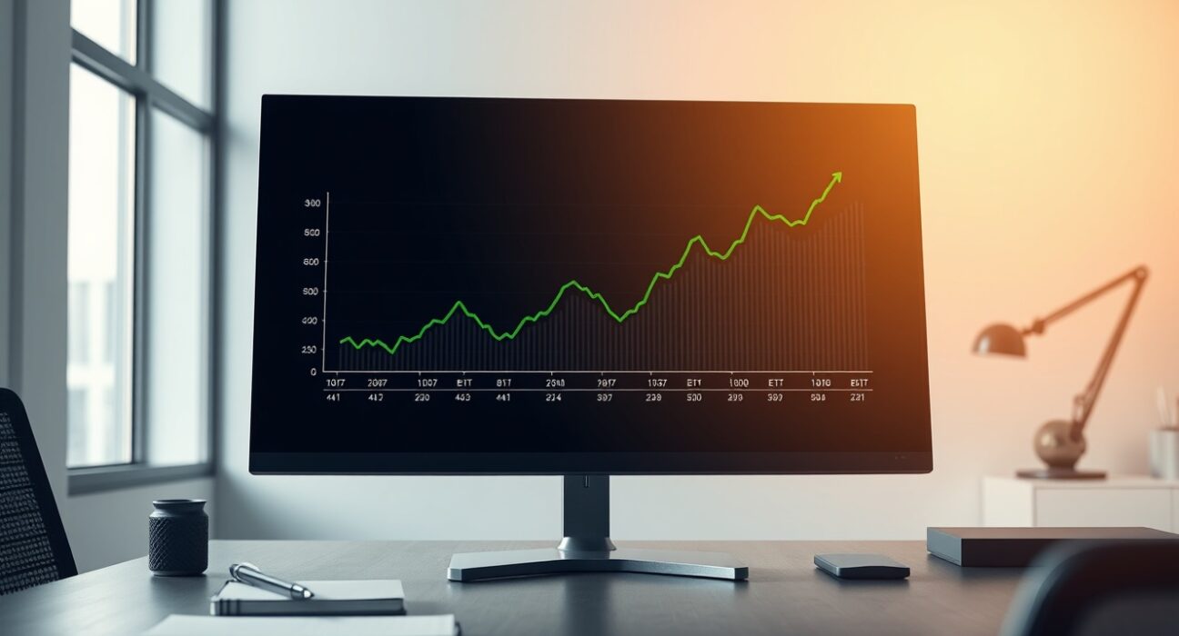 Analyst monitoring a screen showing rising cryptocurrency investment inflows and market growth data.