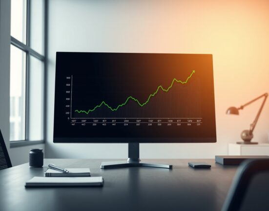 Analyst monitoring a screen showing rising cryptocurrency investment inflows and market growth data.