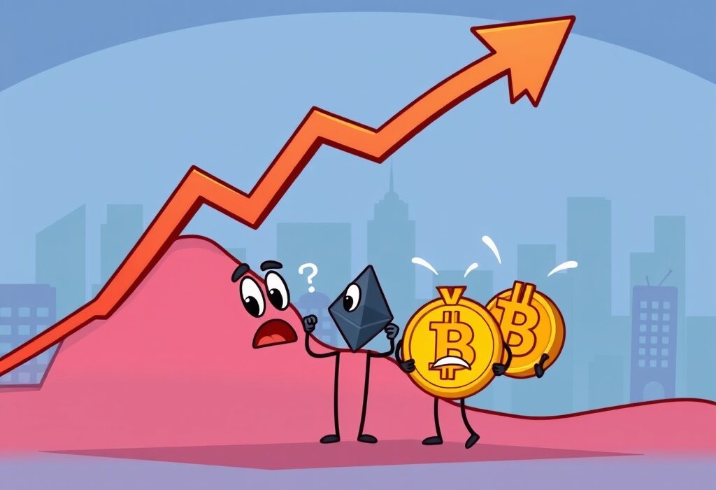 A cartoon illustration showing a digital asset chart with a downward trend, representing recent digital asset outflows and shifts in crypto investment products.