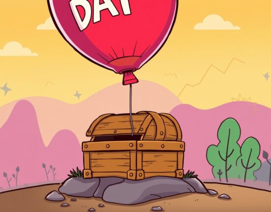 Cartoon of a deflating digital asset treasury company bubble falling towards a solid foundation.