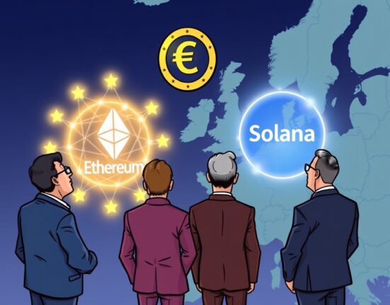 European officials consider Ethereum and Solana as platforms for the ambitious digital euro project, symbolizing a crucial decision for future finance.