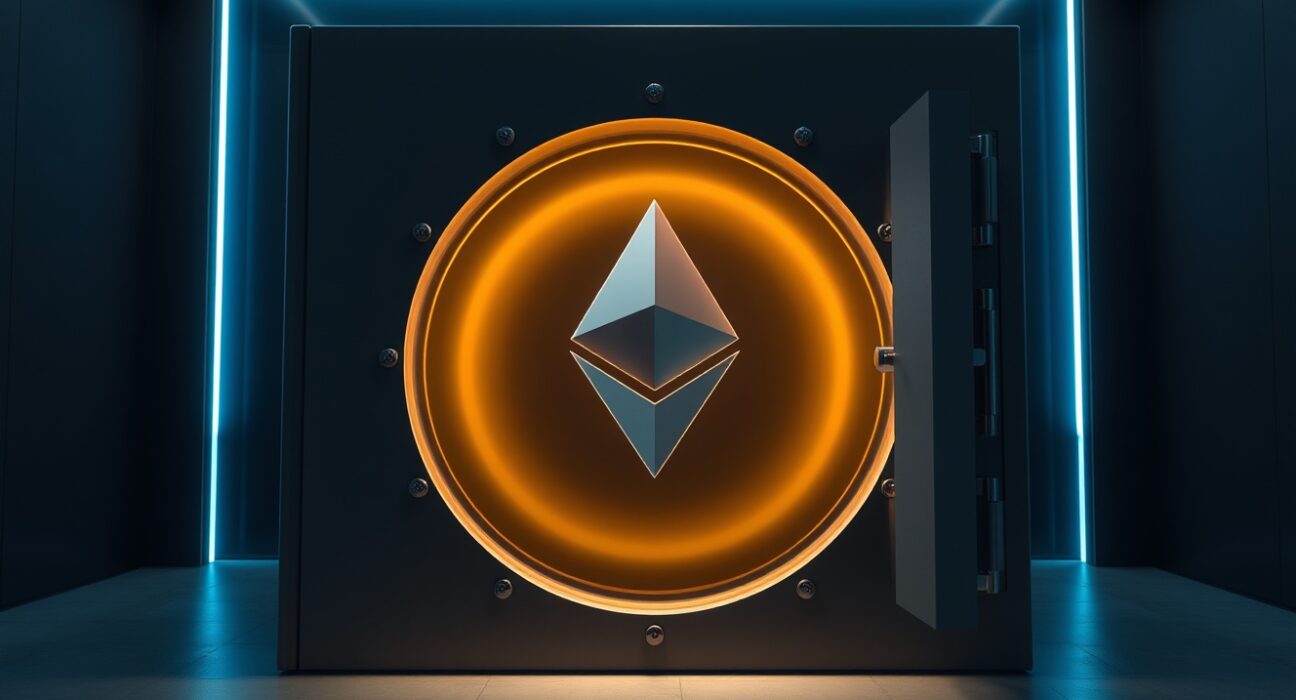 Ethereum being secured in a vault, representing DNA Fund's major ETH withdrawal from Kraken exchange.