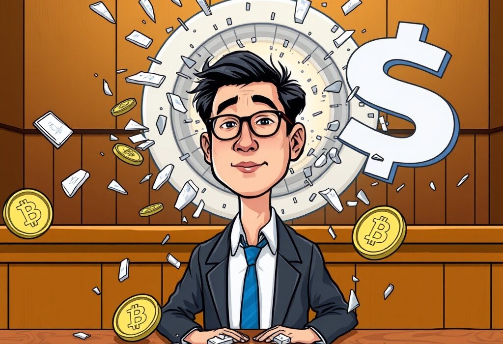 A cartoon illustration depicts Do Kwon facing legal consequences, symbolizing the Do Kwon guilty plea and the impact of the Terra Luna collapse.