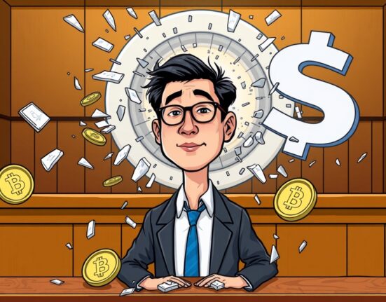 A cartoon illustration depicts Do Kwon facing legal consequences, symbolizing the Do Kwon guilty plea and the impact of the Terra Luna collapse.