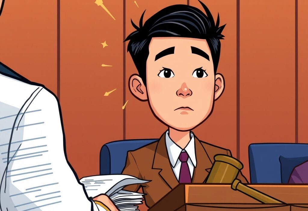 Cartoon illustration showing Do Kwon's potential plea change in a courtroom, highlighting the significant legal turning point for the Do Kwon plea.