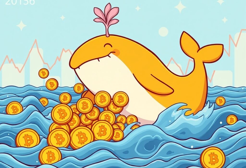 DOGE whales driving significant Dogecoin price action through a large purchase, symbolizing crypto whale activity.