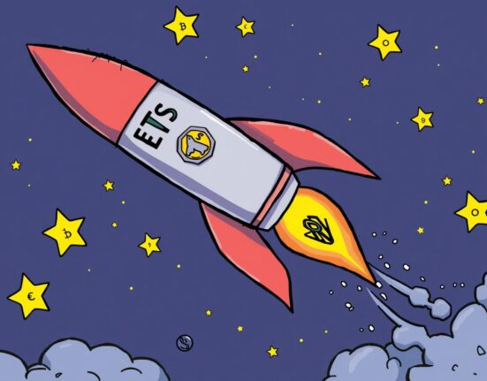 A rocket representing the launch of DOGE and XRP ETFs, symbolizing new investment opportunities in the crypto market.