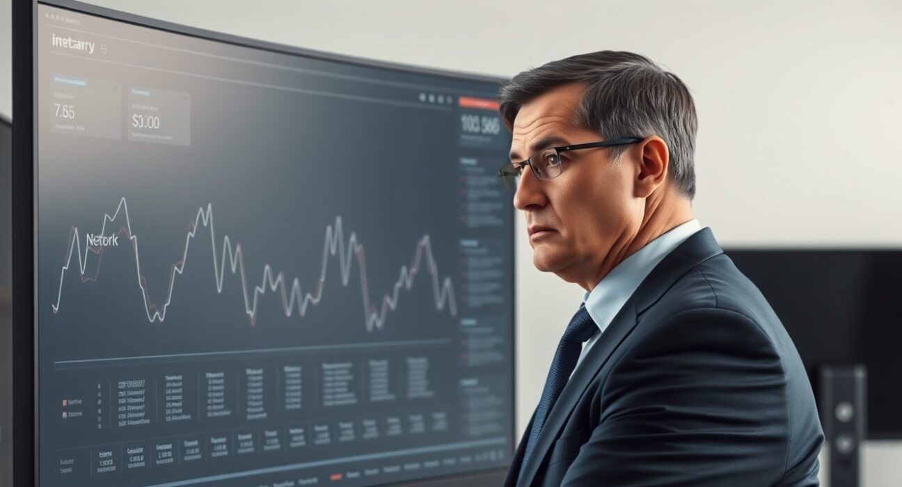 Federal investigator examining digital financial data in Binance Iran sanctions evasion probe.