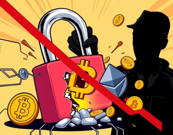 A cartoon illustration showing the successful U.S. DOJ crypto seizure, symbolizing law enforcement's victory over ransomware operations.