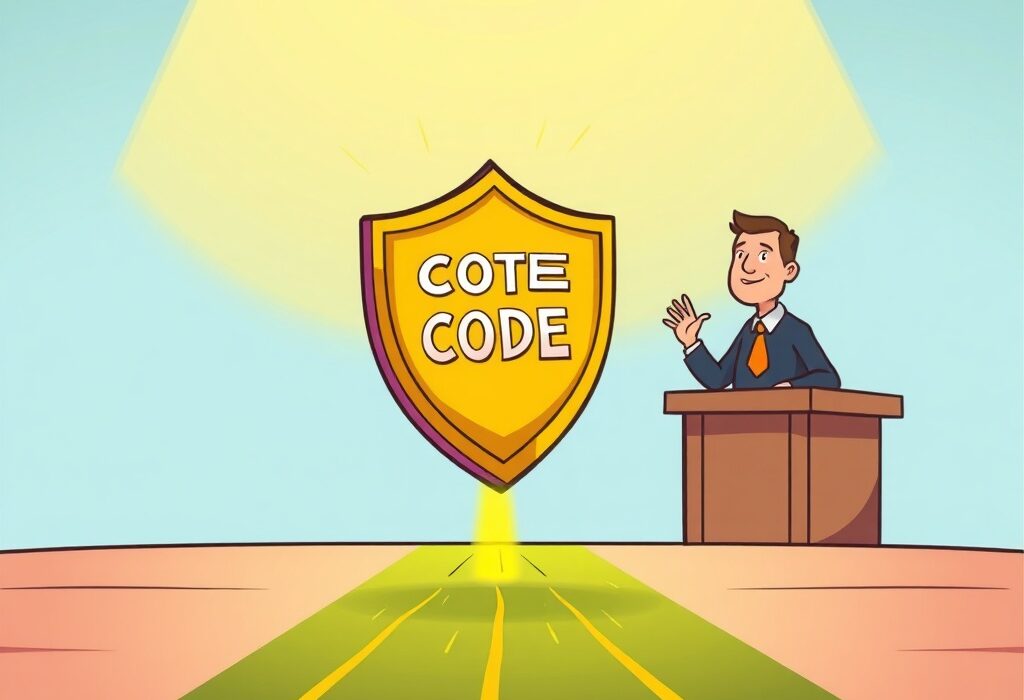 A cartoon illustration showing the US DOJ providing legal clarity for decentralized software, ensuring innovators' peace of mind.