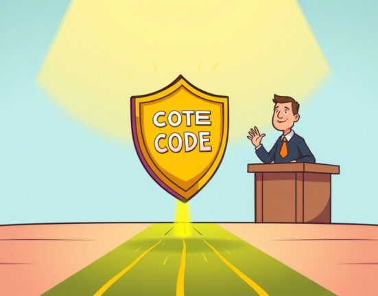 A cartoon illustration showing the US DOJ providing legal clarity for decentralized software, ensuring innovators' peace of mind.