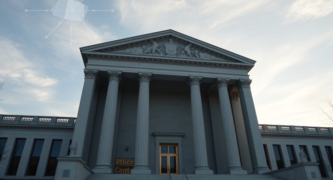 Exterior of a federal government building in Washington D.C. symbolizing law enforcement oversight of cryptocurrency.