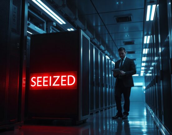 Data center server with seized label in US DOJ crypto laundering investigation