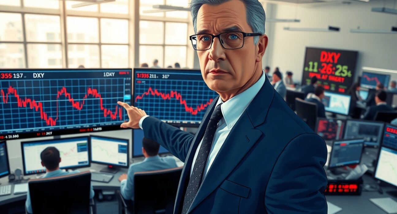 Financial traders monitor US dollar decline amid Iran conflict and central bank caution on global markets.