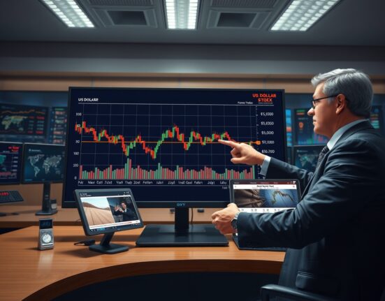 Financial analyst monitoring US dollar decline amid Iran peace talk developments in global currency markets.