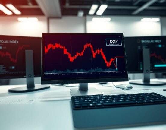 U.S. Dollar Index chart showing sharp decline following the Iran ceasefire news.