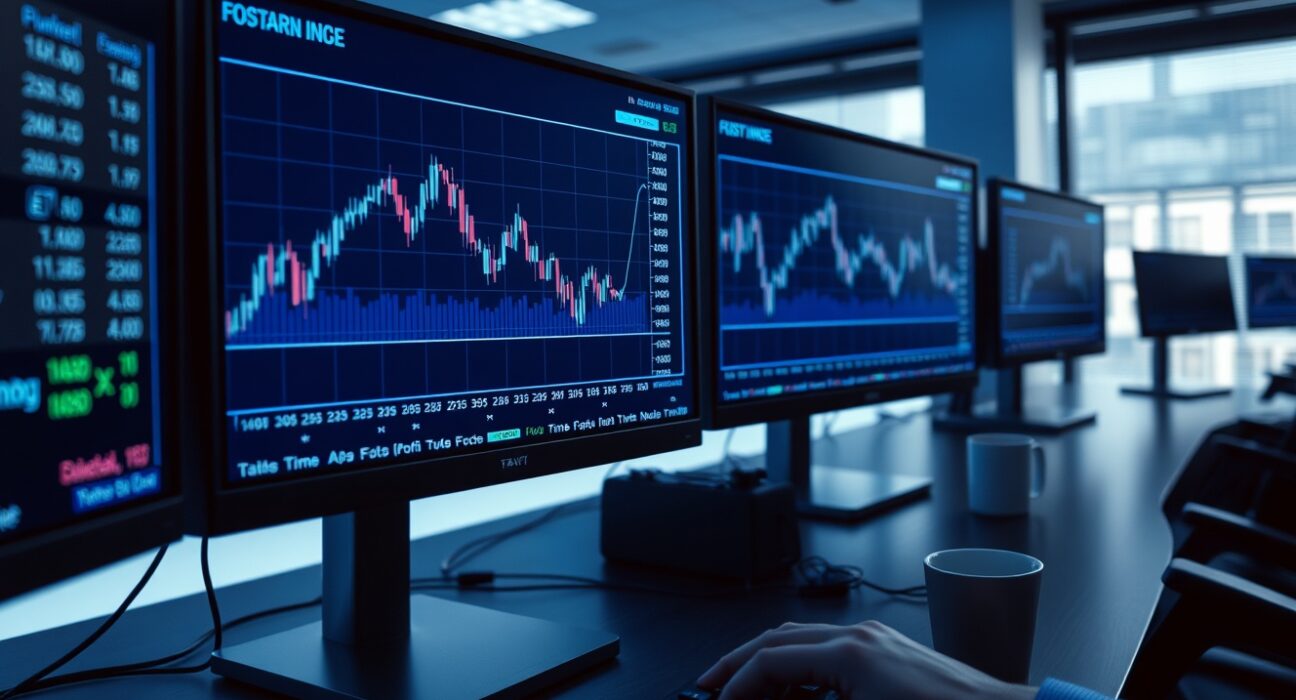 Forex trading desk monitors showing US dollar index charts ahead of jobs report