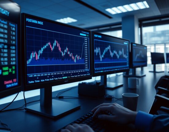 Forex trading desk monitors showing US dollar index charts ahead of jobs report