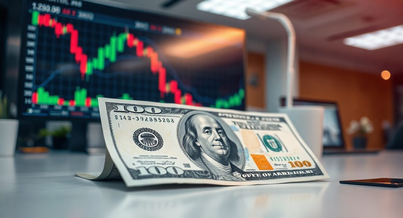 U.S. dollar banknote and financial chart on desk, reflecting market reaction to inflation data