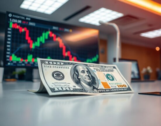 U.S. dollar banknote and financial chart on desk, reflecting market reaction to inflation data