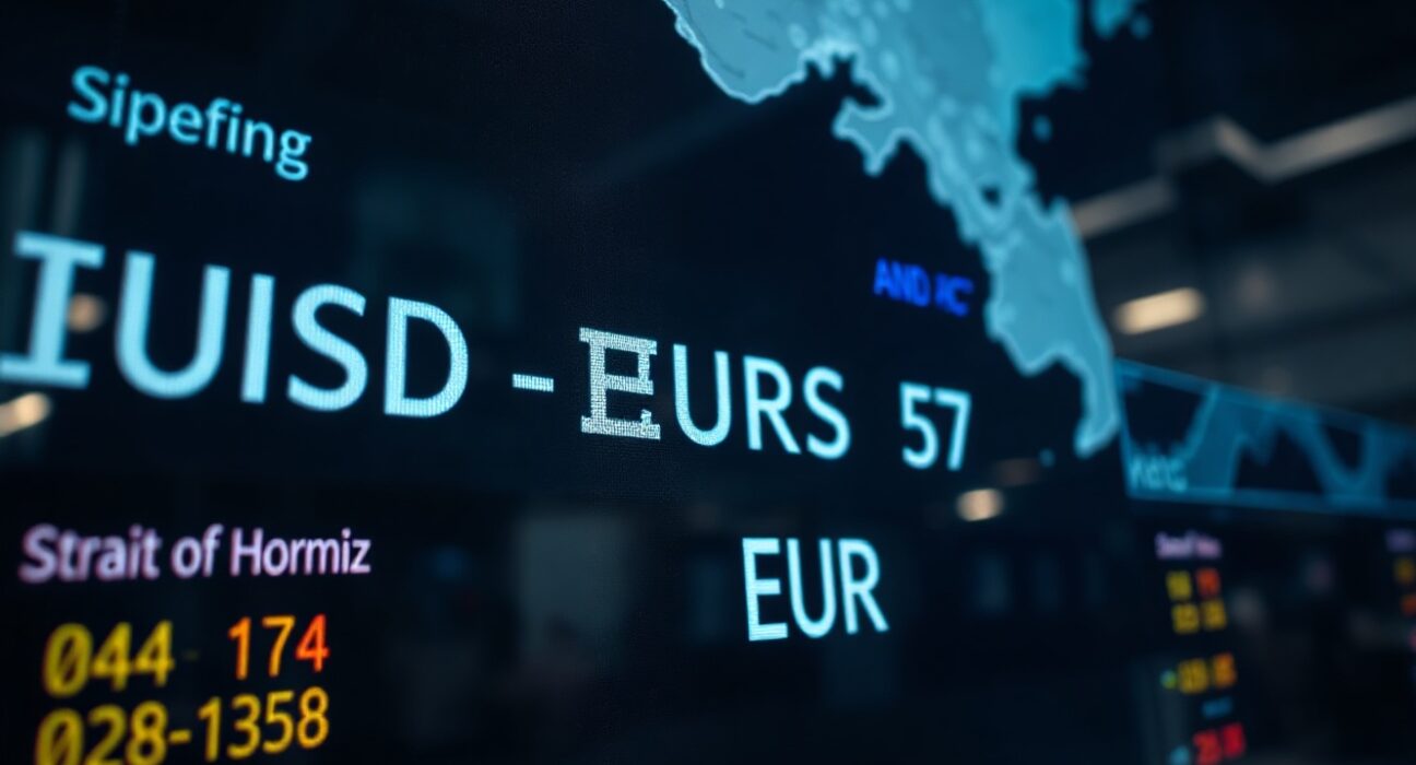 Currency exchange board showing USD/EUR rates in a trading room