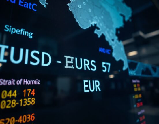 Currency exchange board showing USD/EUR rates in a trading room