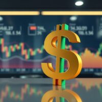 US dollar symbol with financial charts in background, representing Fed policy and currency markets.