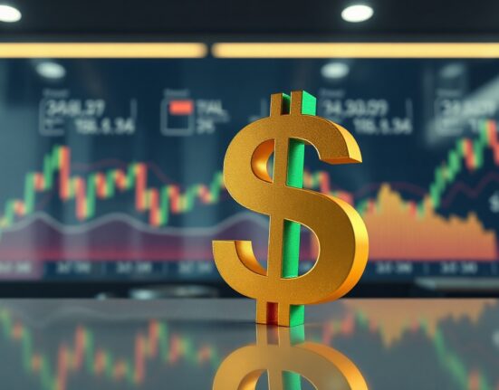 US dollar symbol with financial charts in background, representing Fed policy and currency markets.