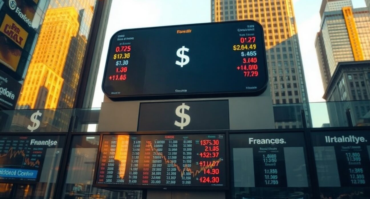 US dollar exchange board in financial district amid Middle East tensions