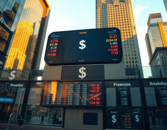 US dollar exchange board in financial district amid Middle East tensions