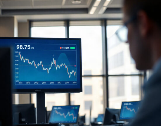 US Dollar Index chart approaching 98.75 support level on a trading screen