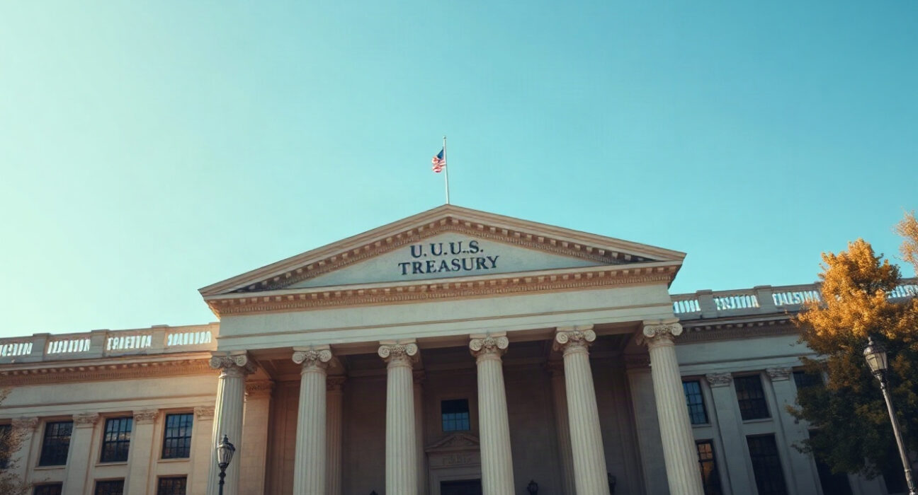 U.S. Treasury building in Washington, D.C., on a clear day