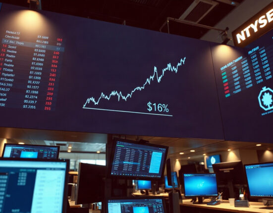 Dollar index chart on trading floor screen showing upward trend