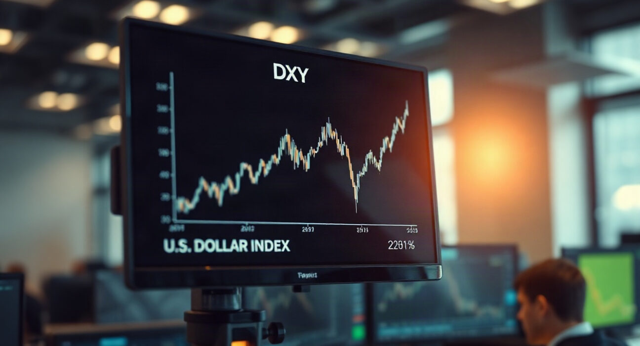 U.S. Dollar Index chart on a trading screen with rising trend line
