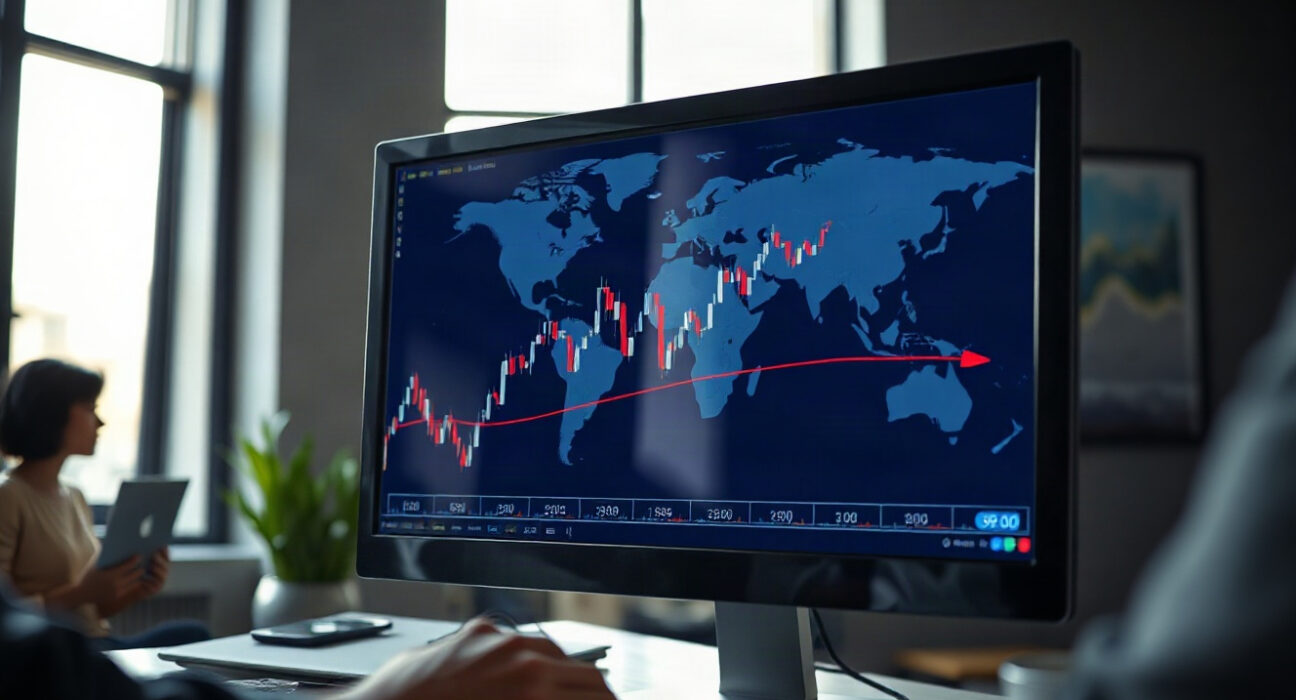 Trading screen showing Dollar Index chart near 99.00 amid geopolitical uncertainty