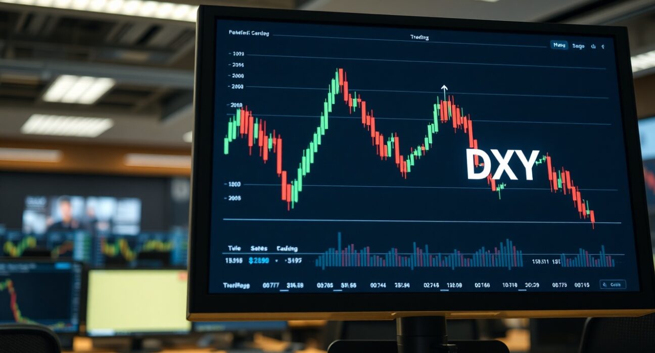 US Dollar Index chart on trading monitor ahead of NFP release