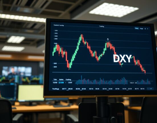 US Dollar Index chart on trading monitor ahead of NFP release