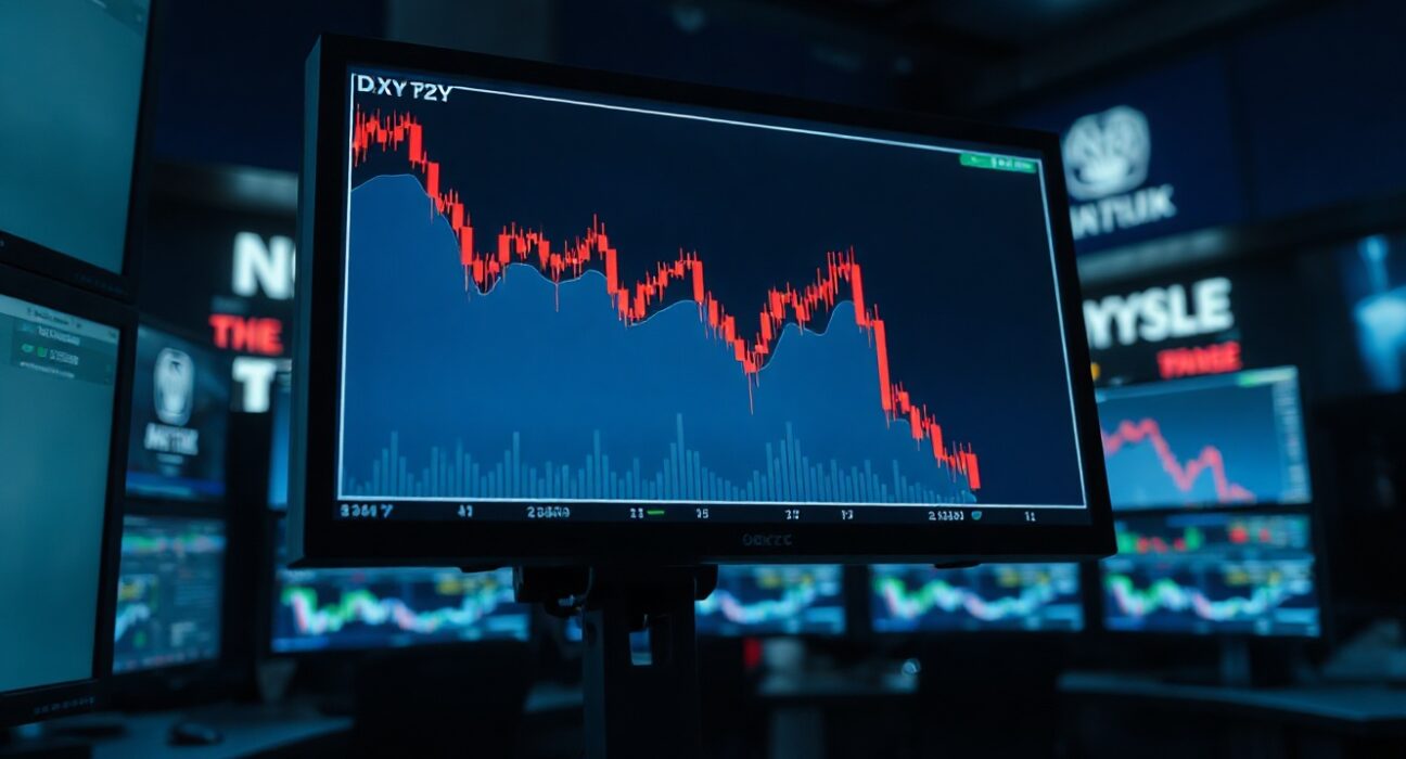 US Dollar Index chart showing decline on a trading screen