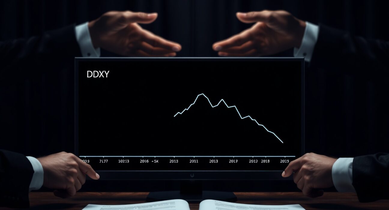 US Dollar Index chart declining amid easing Iran geopolitical tensions.