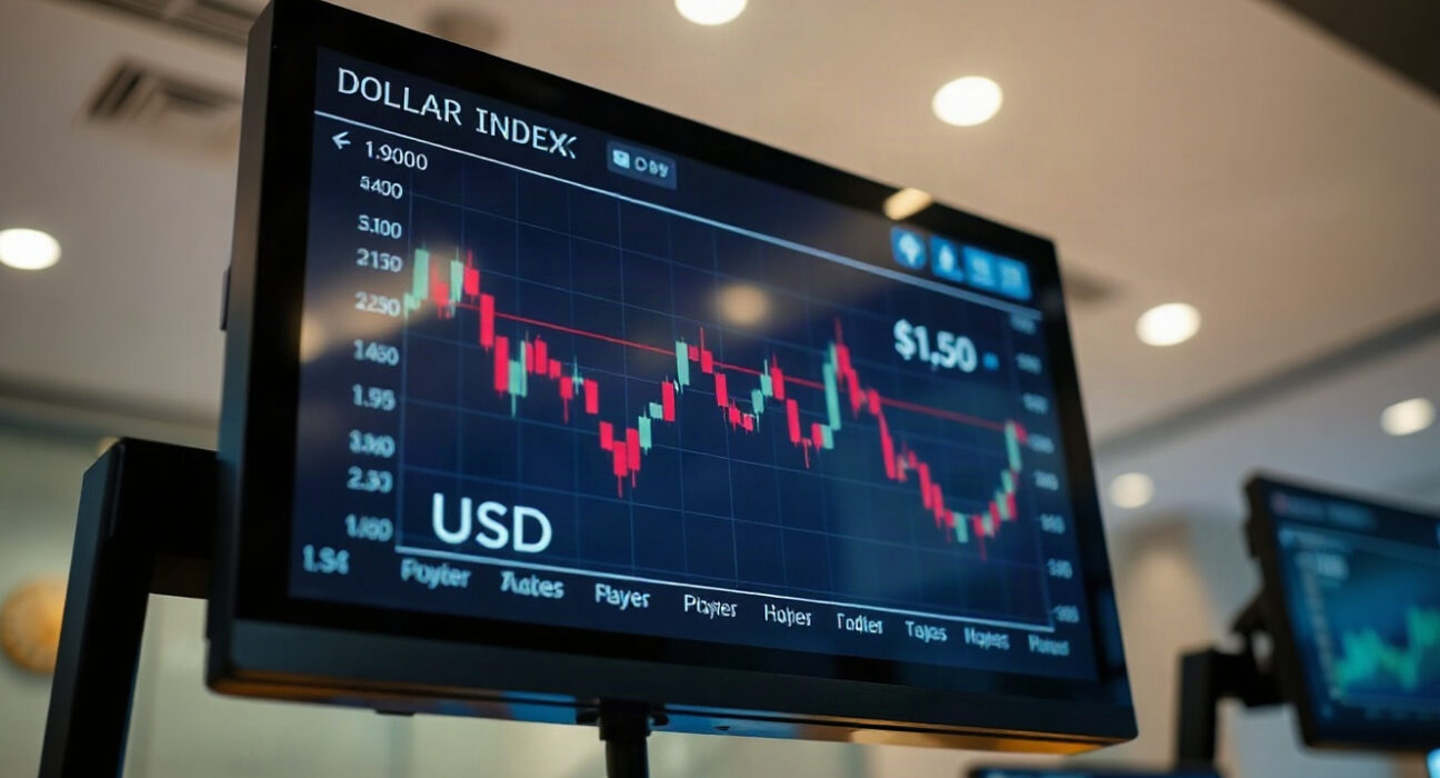 Dollar index chart on a trading screen ahead of Fed Chair Warsh speech