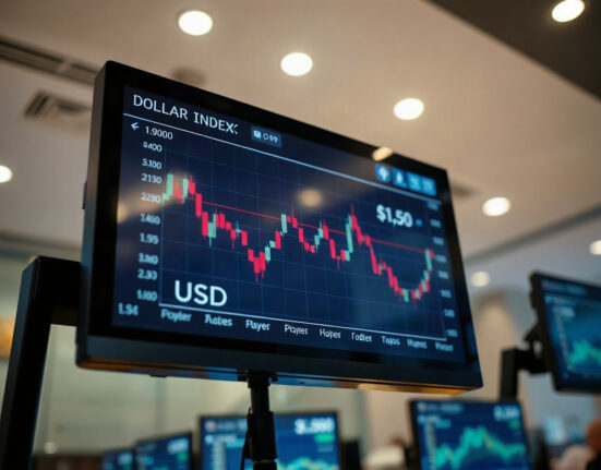 Dollar index chart on a trading screen ahead of Fed Chair Warsh speech