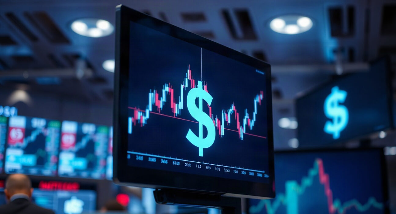Dollar index chart on a trading screen with Treasury yield indicators