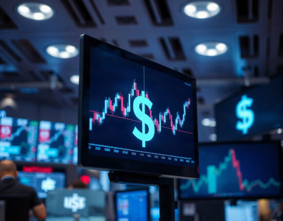 Dollar index chart on a trading screen with Treasury yield indicators
