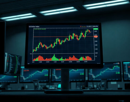 US Dollar Index chart showing upward trend on trading terminal